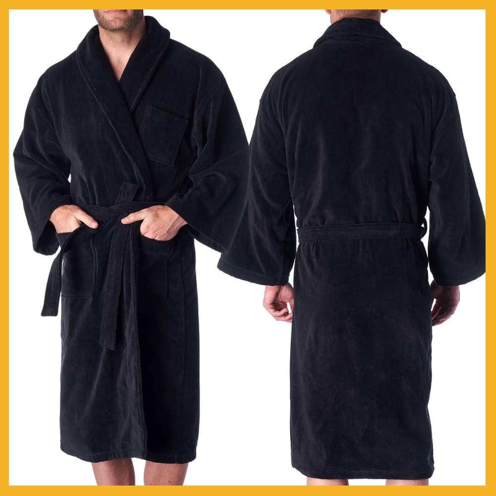 Mens Terry Cloth Robe (Black): image 2